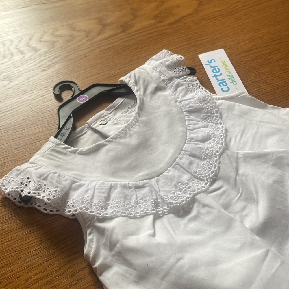 Carter’s Child of Mine Baby Girl White One Piece Dress Size 12 Months